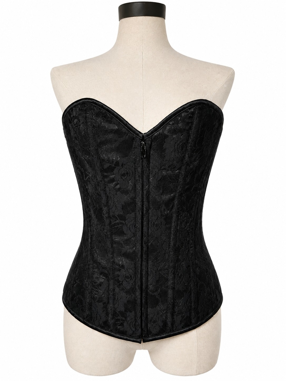 NWOT Daisy Black Lace Strapless Front-Zip Corset 100% Cotton Lining Lace Up Back